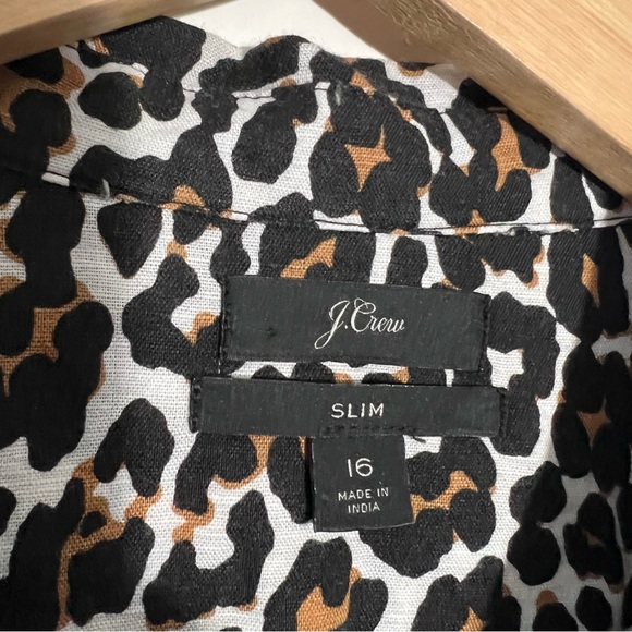J. Crew Leopard Cotton/Linen Slim Perfect Shirt Long Sleeve Size 16 - Picture 3 of 12